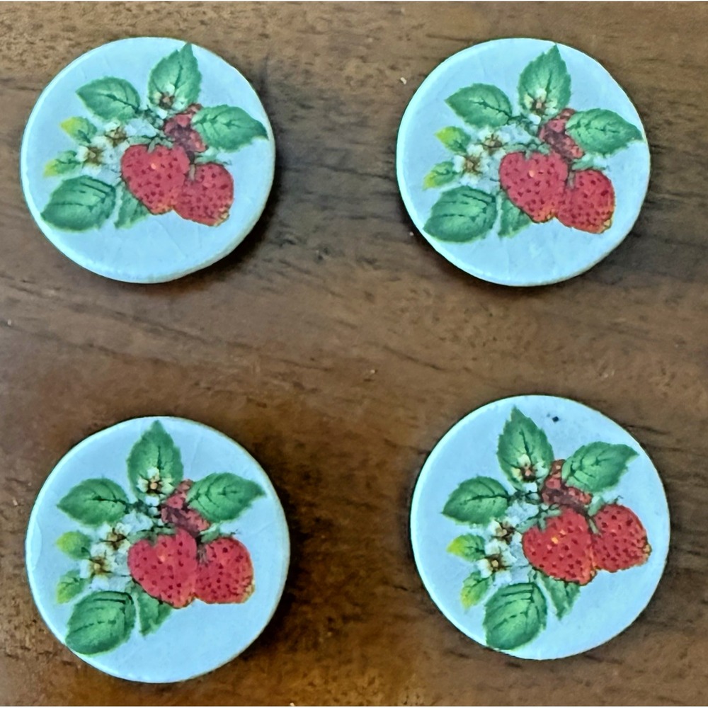 Vintage‎ Strawberry Button Covers Red 1" Ceramic Set of 4